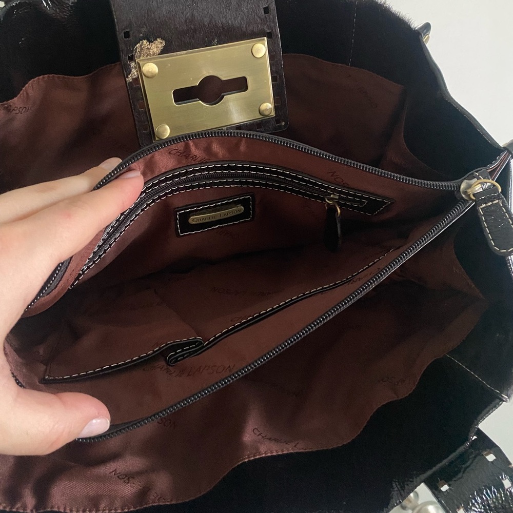 Charlie Lapson Black & Gold Leather & Cowhide Purse - Picture 11 of 14
